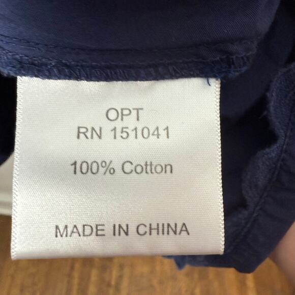 O.P.T. Kalliope Midi Dress Navy Blue Ruffle Straps Pockets Cotton Sz S - Picture 6 of 10